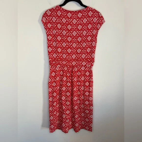 Boden Red Dress White Floral Pattern Women's Midi Dress Size 6R - Picture 2 of 6